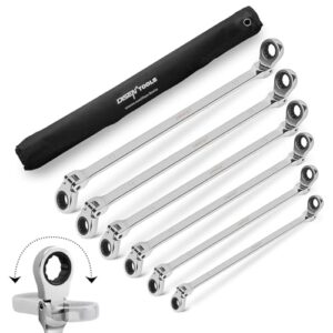 disen extra long flex head ratcheting wrench set, 6pcs double box end long reach ratchet wrench set metric 8-19mm, crv steel, with pouch, gifts for father, man