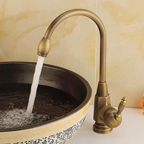 ShiSyan Y-LKUN Antique Brass Faucet Rotating Single Handle Single Hole Faucet Hot & Cold Water Tap with Water Saving Anti-Splash Nozzle