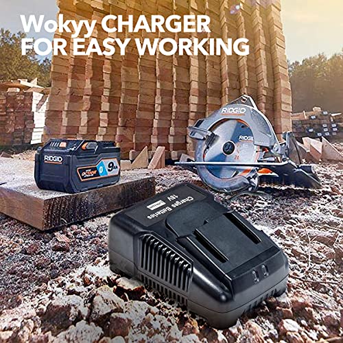 Wokyy 18 Volt Dual Chemistry Battery Charger R86092 R86091 Replacement for Ridgid 18V NiCad or Lithium Ion Battery R840083, R840085, R840086, R840087, R840089 and More
