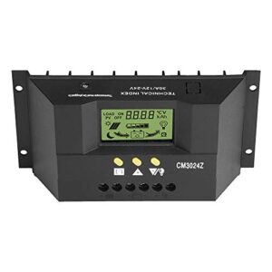 Jeanoko Solar Charge Controller Intelligent Full 3-Stage PWM 12V 24V 30A Solar Panel Charge Controller Regulator Adjustable LCD Display Overload Protection