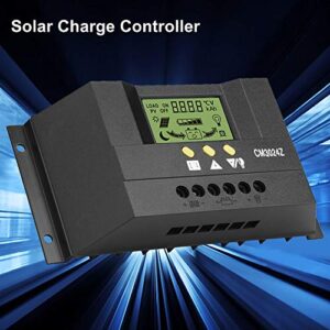 Jeanoko Solar Charge Controller Intelligent Full 3-Stage PWM 12V 24V 30A Solar Panel Charge Controller Regulator Adjustable LCD Display Overload Protection