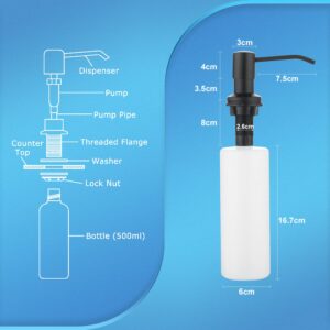 CREA Dish Soap Dispenser for Kitchen Sink,Built in Countertop Kitchen Soap Dispenser Set w./ 39" Tube 17oz Bottle Stainless Steel Pump,Matte Black Hand Soap Dispenser for Bathroom