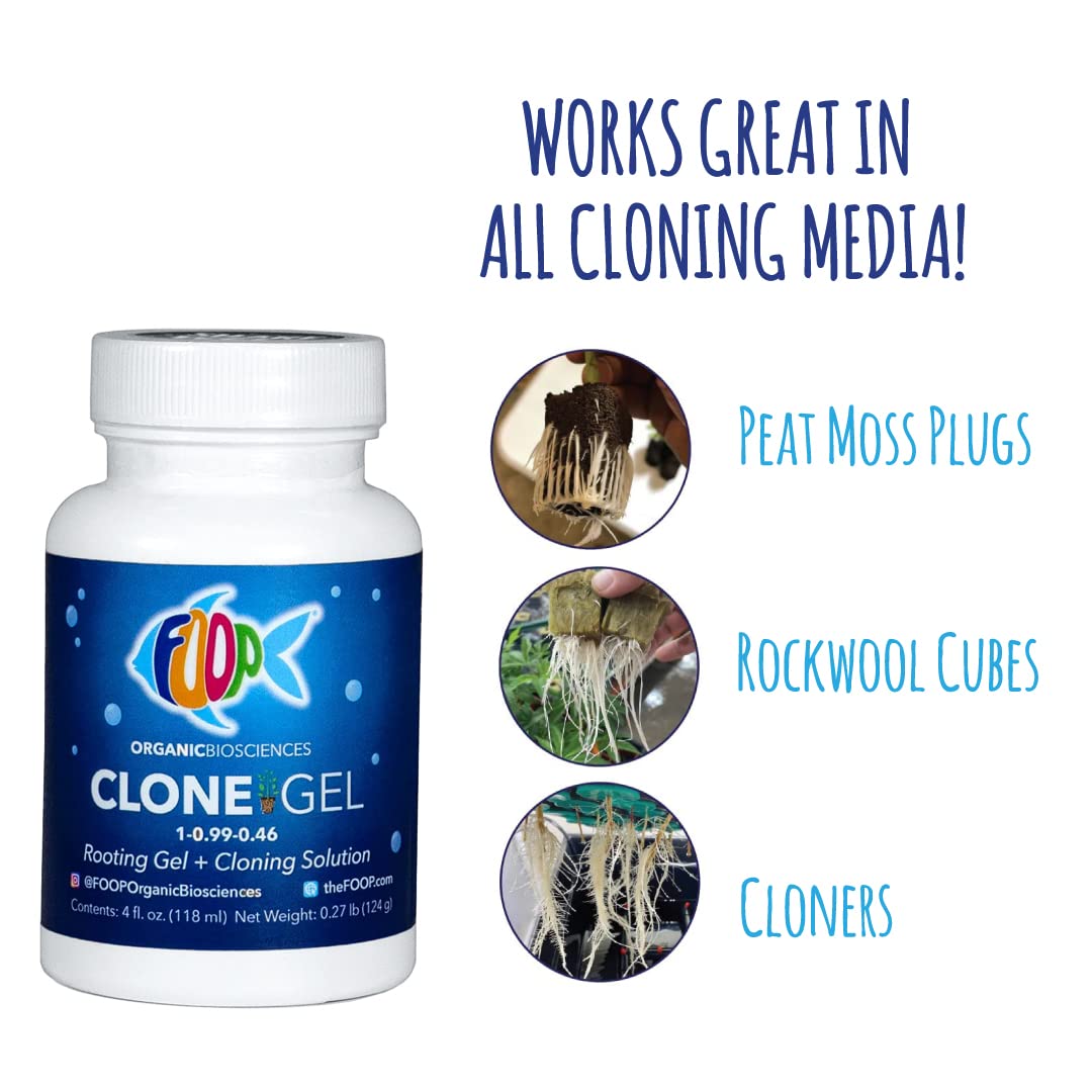 FOOP Clone Gel - Two Products in One: Rooting Gel + Cloning Solution - Get Big Fat White Fuzzy Roots Faster and Make Cloning Simple | Works Great in All Cloning Media (4oz)