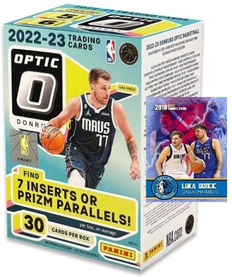 New 2022-23 Panini DONRUSS OPTIC Factory Sealed Basketball Box w/30 Cards (7 Inserts or Prizms Per Box) - Chance for Rated Rookie Autographs Purple Parallels! - Includes Novelty Luka Doncic Card Pictured