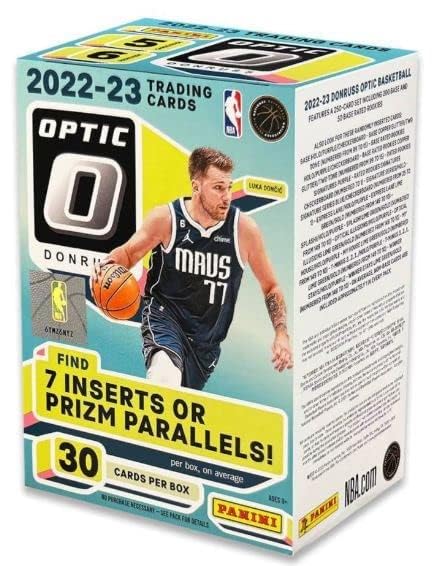 New 2022-23 Panini DONRUSS OPTIC Factory Sealed Basketball Box w/30 Cards (7 Inserts or Prizms Per Box) - Chance for Rated Rookie Autographs Purple Parallels! - Includes Novelty Luka Doncic Card Pictured