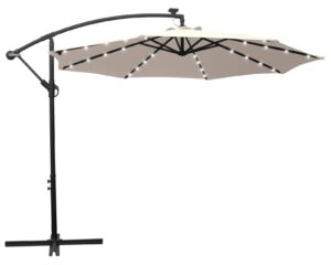 heng feng 10ft solar powered 32led lighted patio offset umbrella cantilever umbrella hanging outdoor market umbrella with crank and cross base, beige