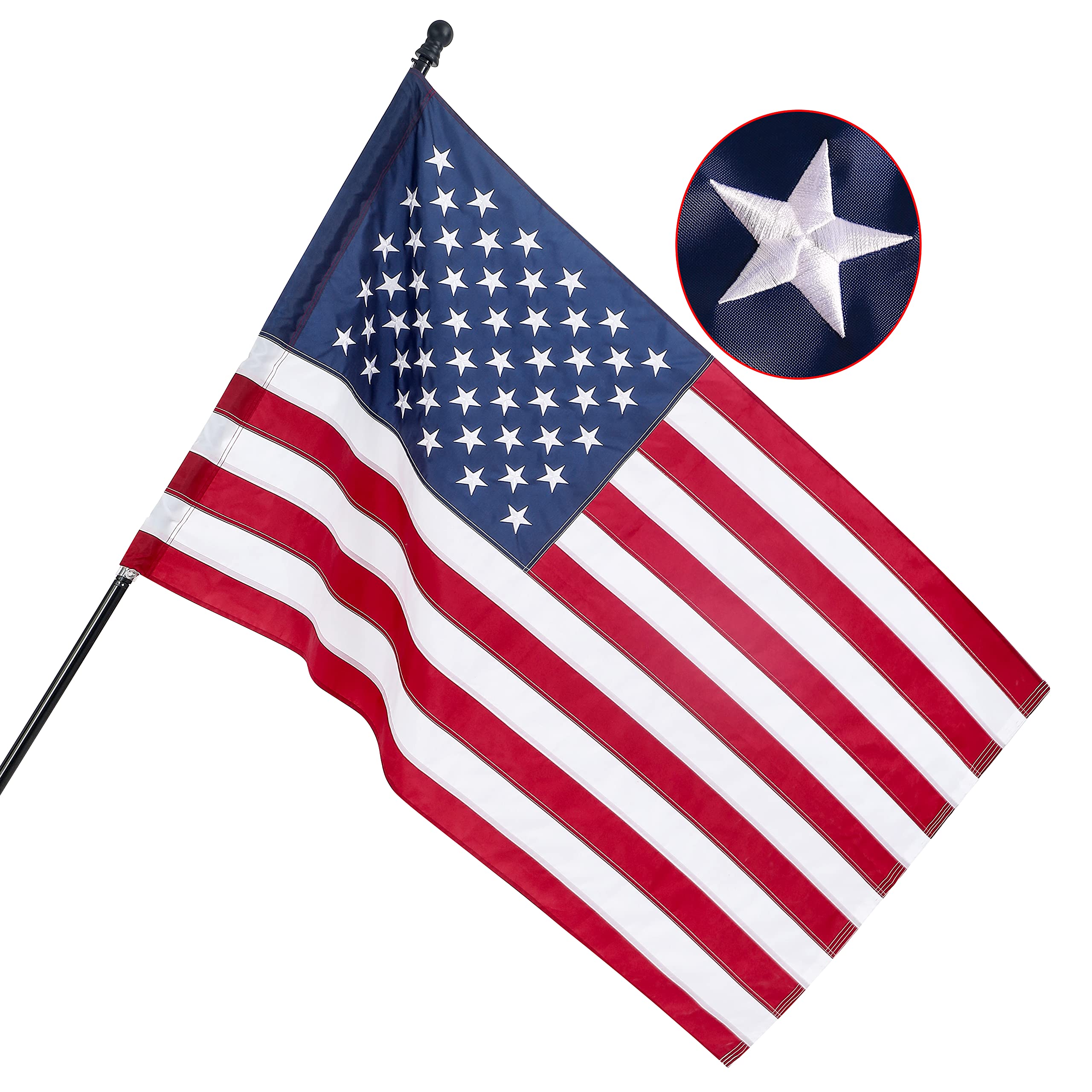 American Flag 3x5 ft Pole Sleeve Style: Longest Lasting US Sleeved Flag Made from Nylon, Embroidered Stars, Sewn Stripes, UV Protection Perfect for Outdoors! USA Flag