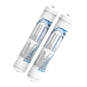 2 pack inline water filter 1/4" quick-connect replacement cartridge inline activated carbon block filter for refrigerator, ice maker, under sink system, reduces chlorine, fluoride, limescale and more