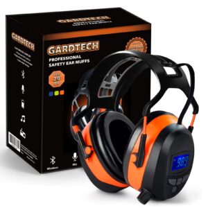 gardtech hearing protection with bluetooth, fm radio earmuffs, nrr 29db hearing protection headphones noise cancelling headphones with mp3 for mowing lawn work, rechargeable bl-5b battery
