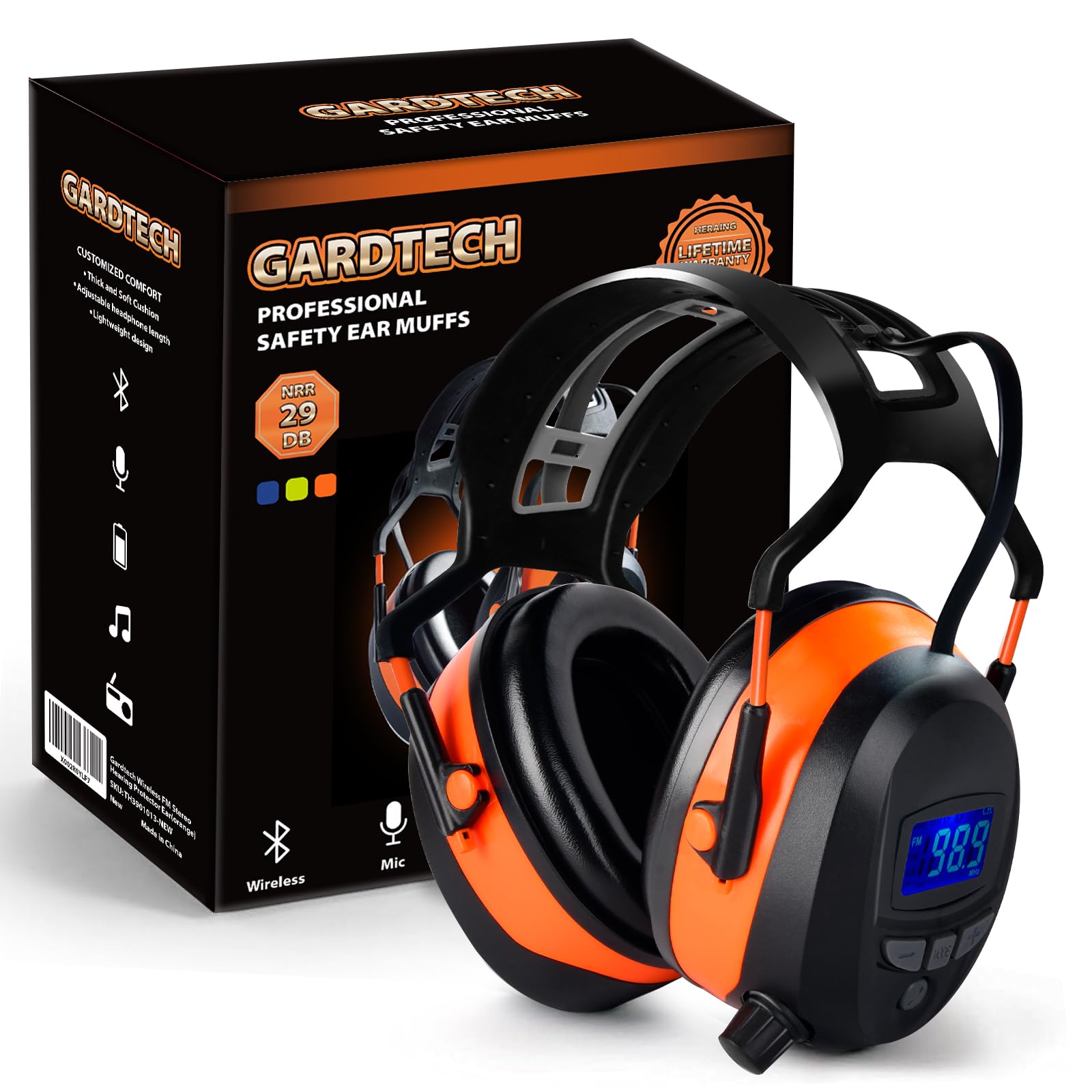 Gardtech Hearing Protection with Bluetooth, FM Radio Earmuffs, NRR 29dB Hearing Protection Headphones Noise Cancelling Headphones with MP3 for Mowing Lawn Work, Rechargeable BL-5B Battery