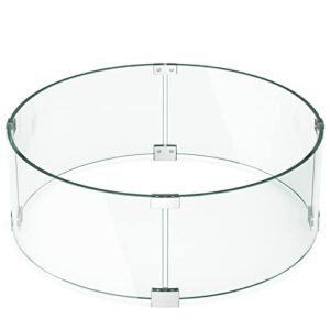 gaspro 23" x 8" glass wind guard for round fire pit table, thick and tall tempered glass panel with hard aluminum corner bracket & feet, easy to assemble
