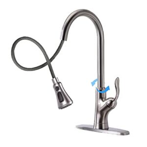 pull down kitchen sink faucet, single handle high arc pull out kitchen faucet with sprayer, commercial modern rv gooseneck sink faucet, grifos de cocina (brushed nickel silver)