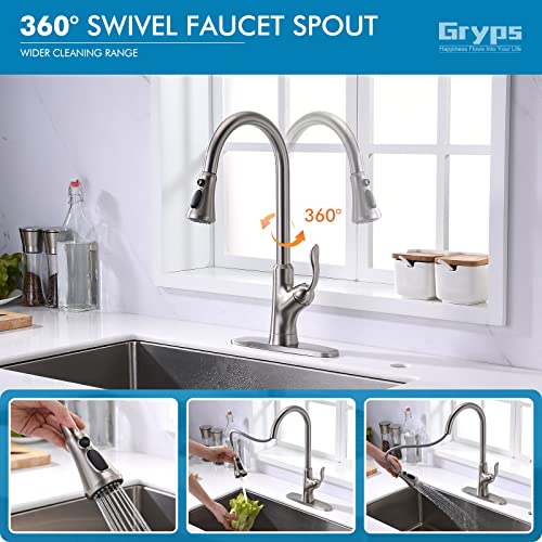 Pull Down Kitchen Sink Faucet, Single Handle High Arc Pull Out Kitchen Faucet with Sprayer, Commercial Modern rv Gooseneck Sink Faucet, Grifos De Cocina (Brushed Nickel Silver)