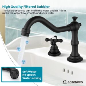 gotonovo 3 Hole Matte Black Bathroom Sink Widespread Faucet Mixing Tap Deck Mount Double Handle Cross Knobs Faucet with Pop Up Drain