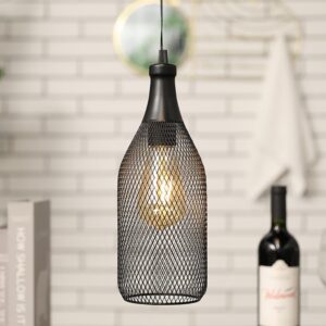 jhy design hanging lamp black battery powered decorative pendant lamp metal cage battery lamp with 6 hours timer for bar bedroom garden parties patio indoor outdoor living room(wine bottle shaped)