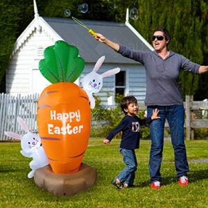 FUNPENY 5 Feet Inflatable Easter Day Decoration, Blow Up Carrot with 2 Little Cute Rabbits Lighted Decor for Indoor Outdoor Lawn Yard