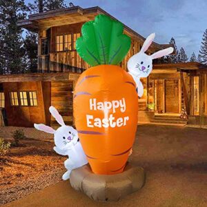 FUNPENY 5 Feet Inflatable Easter Day Decoration, Blow Up Carrot with 2 Little Cute Rabbits Lighted Decor for Indoor Outdoor Lawn Yard