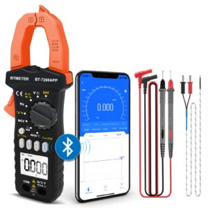 btmeter bt-7200app trms 6000 counts clamp multimeter, digital clamp-on ammeter for ac/dc current voltage resistance capacitor frequency continuity temperature ncv meter