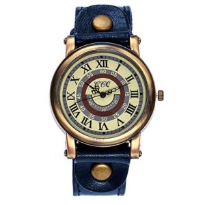 men's leather casual quartz watch, punk retro simple fashion buckle strap leather casual cuff watch (d1)