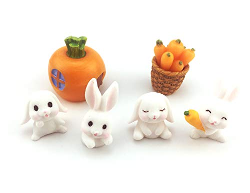 HoneyToys Resin Mini Rabbits Mini Carrot with Basket, Miniature Figurines, Fairy Garden Accessories, Fairy Garden Supplies, Fairy Garden Animals for Fairy Garden, Plant Pots, Bonsai Craft Decor