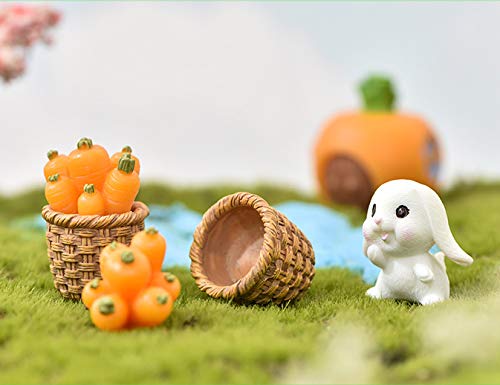 HoneyToys Resin Mini Rabbits Mini Carrot with Basket, Miniature Figurines, Fairy Garden Accessories, Fairy Garden Supplies, Fairy Garden Animals for Fairy Garden, Plant Pots, Bonsai Craft Decor