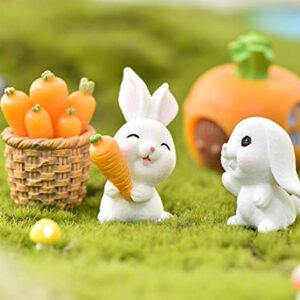 HoneyToys Resin Mini Rabbits Mini Carrot with Basket, Miniature Figurines, Fairy Garden Accessories, Fairy Garden Supplies, Fairy Garden Animals for Fairy Garden, Plant Pots, Bonsai Craft Decor