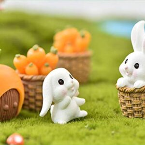 HoneyToys Resin Mini Rabbits Mini Carrot with Basket, Miniature Figurines, Fairy Garden Accessories, Fairy Garden Supplies, Fairy Garden Animals for Fairy Garden, Plant Pots, Bonsai Craft Decor