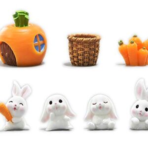 HoneyToys Resin Mini Rabbits Mini Carrot with Basket, Miniature Figurines, Fairy Garden Accessories, Fairy Garden Supplies, Fairy Garden Animals for Fairy Garden, Plant Pots, Bonsai Craft Decor