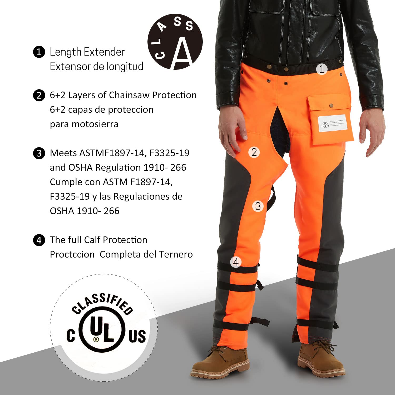 ZELARMAN Chainsaw Chaps 8-layer Protective Apron Wrap Adjustable Chainsaw Pants/Chap for Loggers Forest Workers Class A