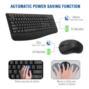 Wireless Keyboard and Mouse Combo, EDJO 2.4G Full-Sized Ergonomic Computer Keyboard with Wrist Rest and 3 Level DPI Adjustable Wireless Mouse for Windows, Mac OS Desktop/Laptop/PC