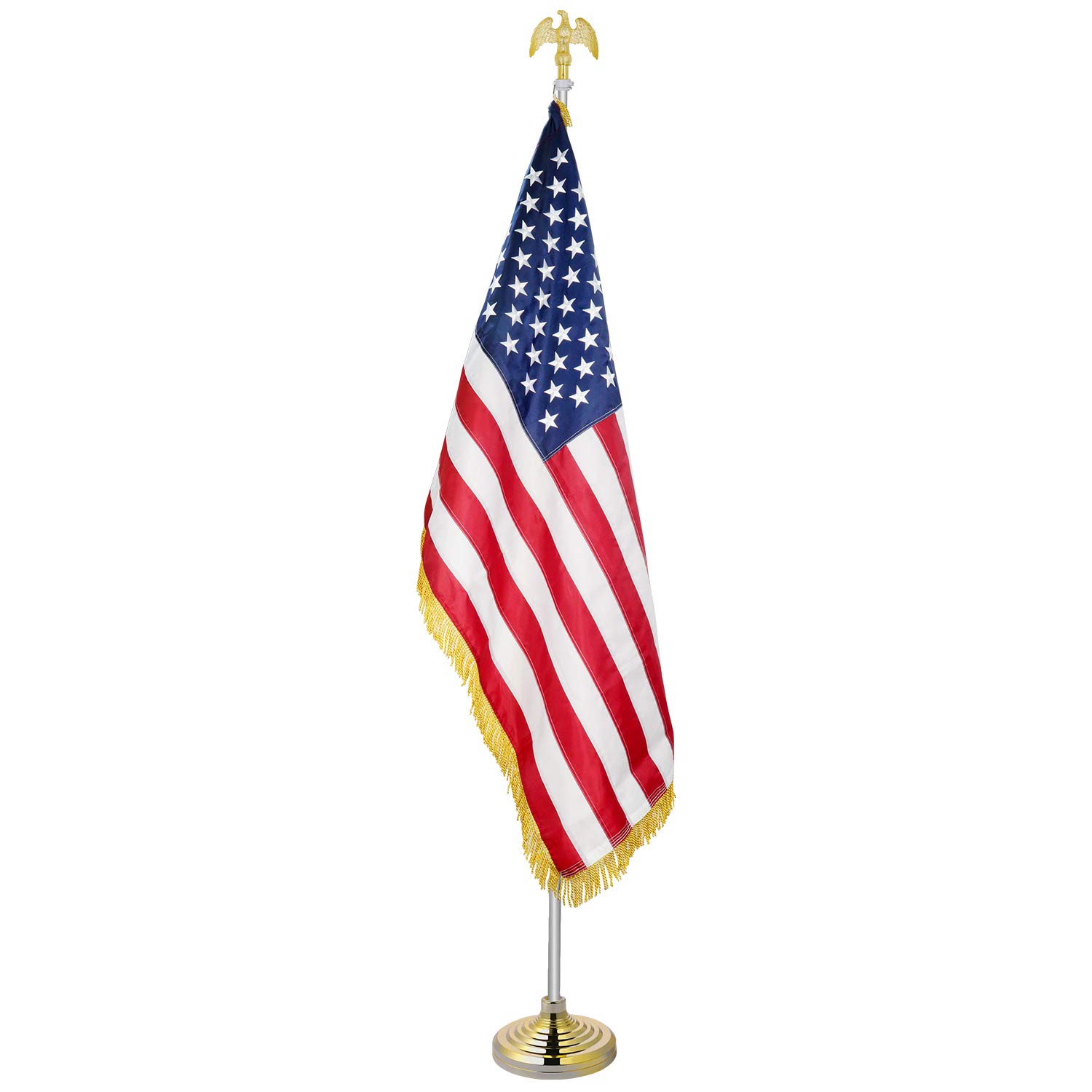 Jetlifee Indoor Flag Pole Kit - Telescoping 8 FT Flagpole with Eagle Topper, 3x5 FT American Flag Embroidered Stars Sewn Stripes, Flag Pole Holder Compatible with 0.9’’, 1.1’’ and 1.3’’ Dia Flagpole