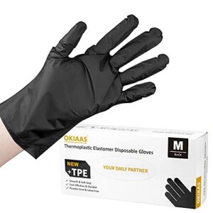 okiaas black plastic gloves disposable (x-large 100-count) latex free, for kitchen cooking salon| food handling serving, hair dying coloring gloves