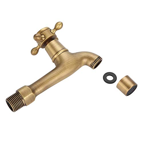 Oumefar Water Faucet, Wall Mounted Water Faucet Classic Water Tap Single Cross Handle Bathroom Faucet, Vintage Solid Antique Brass Faucet Single Cold Water Tape, Vanity Faucet(12.5cm / 4.92in)