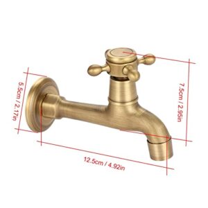 Oumefar Water Faucet, Wall Mounted Water Faucet Classic Water Tap Single Cross Handle Bathroom Faucet, Vintage Solid Antique Brass Faucet Single Cold Water Tape, Vanity Faucet(12.5cm / 4.92in)