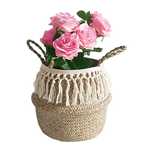 Flower Basket Flower Pot Nordic Long Tassel Faux Flowerpot Living Room Storage Container Bonsai Container with Drainage 1 XS