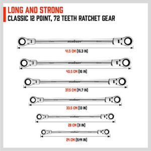 HORUSDY 10-Piece Extra Long Flex-Head Ratcheting Wrench Set - Chrome Vanadium Steel With Metric 8mm - 19mm,With 1/4",3/8",1/2" Socket Drive Adapter