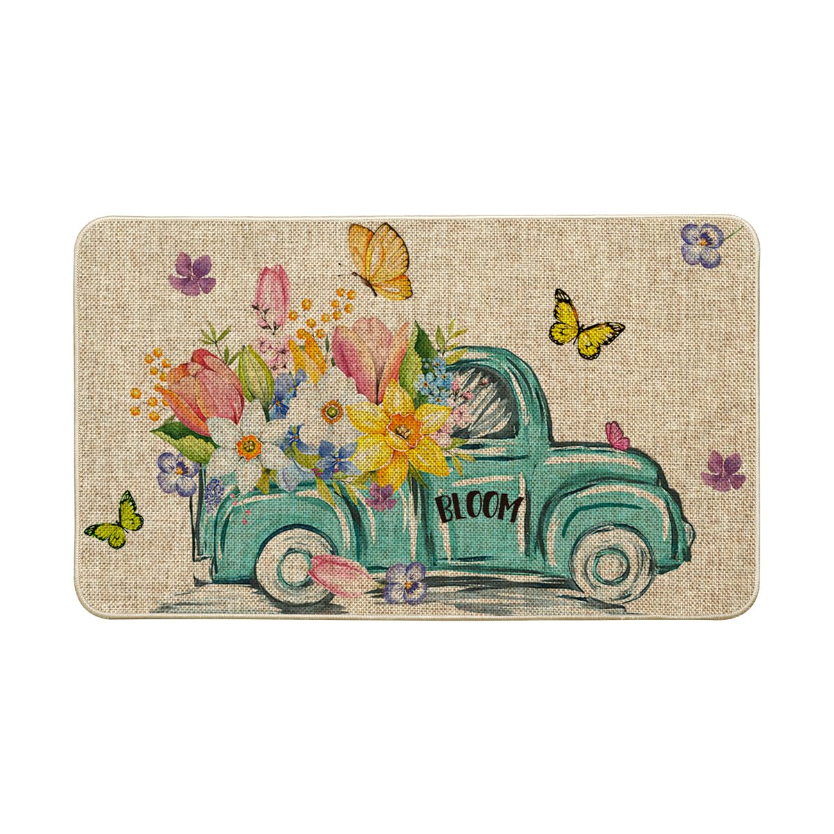 Artoid Mode Spring is in The Air Decorative Doormat, Seasonal Tulips Truck Spring Holiday Low-Profile Floor Mat Switch Mat for Indoor Outdoor 17 x 29 Inch