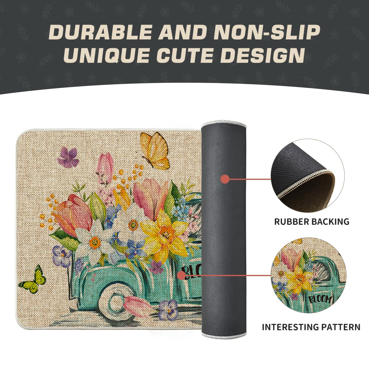 Artoid Mode Spring is in The Air Decorative Doormat, Seasonal Tulips Truck Spring Holiday Low-Profile Floor Mat Switch Mat for Indoor Outdoor 17 x 29 Inch