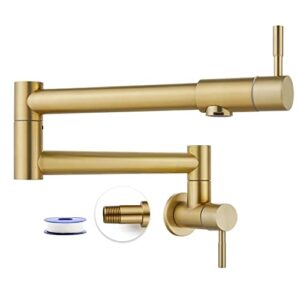 heyalan pot filler 19 inch wall mount folding stretchable kitchen restaurant faucet stainless steel pot filler double joint swing arm two handles commercial npt,straight handle,brushed gold