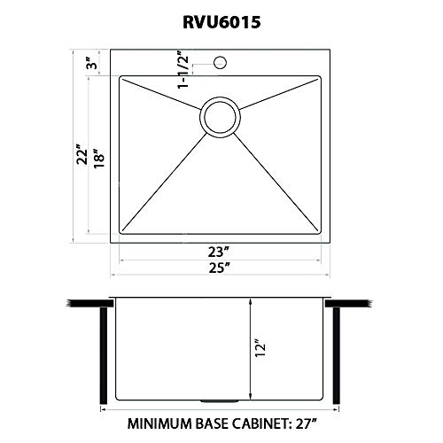 Ruvati Topmount Laundry Utility Sink 25 x 22 x 12 inch Deep Tight Radius 16 Gauge Stainless Steel - RVU6015