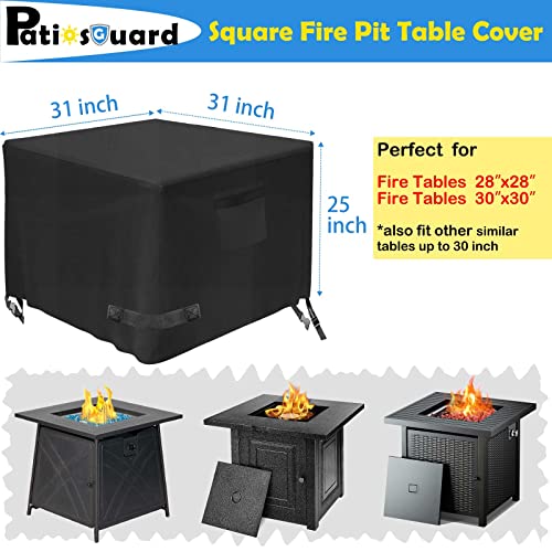 PatiosGuard Gas Fire Pit Table Cover Square 30 x 30 x 25 Inch - Waterproof 600D Heavy Duty Material, Windproof Designs, All Weather-Proof Protection for Patio Propane Firepits 30x30 / 28x28 Inch