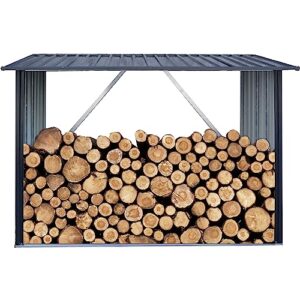 hanover indoor or outdoor firewood rack, open woodshed for wood storage, galvanized steel material, 7.1-ft. x 2.75-ft. x 5-ft., dark gray