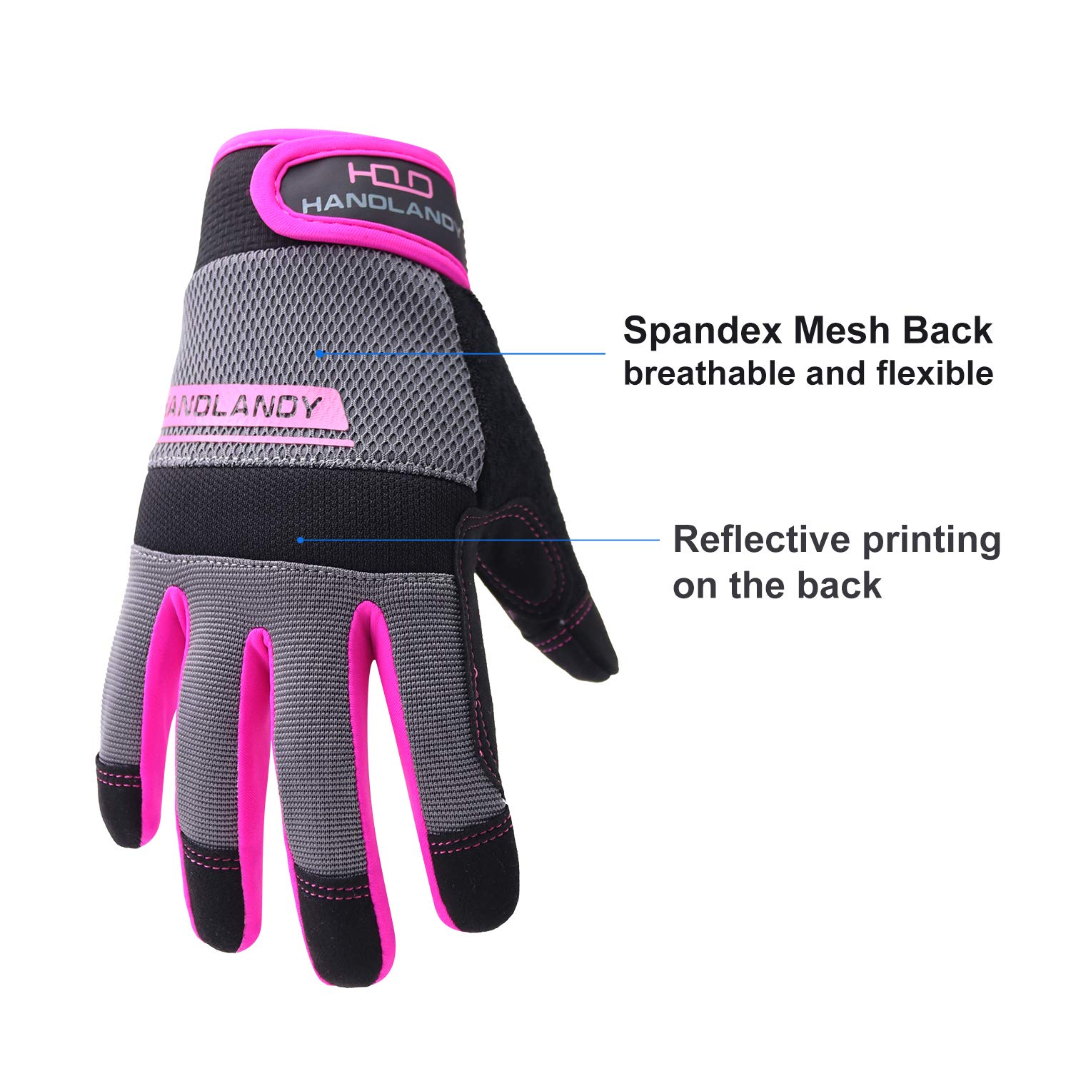 HLDD HANDLANDY UltraLight Safety Work Gloves, Women Utility Work Gloves, MultiFunctional Mechanic Gardening Construction DIY Work Gloves with Touchscreen (Medium, Pink)