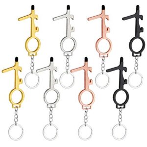 gadiedie 8pcs no touch door opener tool with stylus, reusable multifunctional stylus keychain,button pusher, bottle opener tool, 4 colors, black, gold, silver, rose gold.