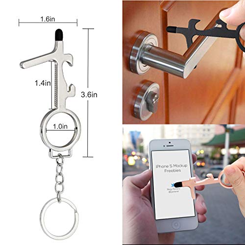 GADIEDIE 8Pcs No Touch Door Opener Tool with Stylus, Reusable Multifunctional Stylus Keychain,Button Pusher, Bottle Opener Tool, 4 Colors, Black, Gold, Silver, Rose Gold.