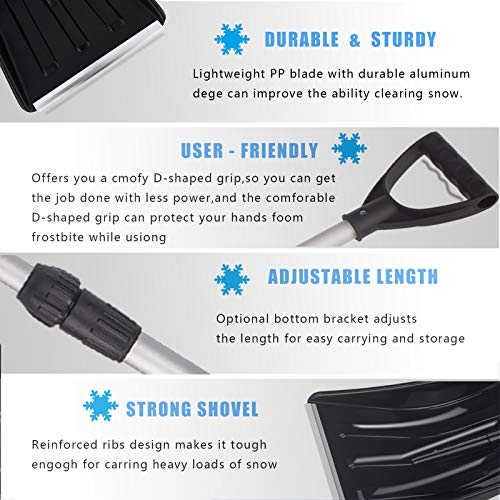 Emergency Snow Shovel, KINSPORY Portable Extendable Handle Aluminum Shaft for Car Snow Removal, Garbage Wipe Out, Shovel Soil