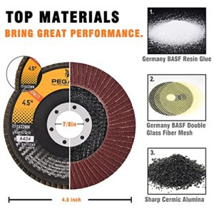 PEGATEC 40 Grit Flap Discs 4 1/2 inch Flap Wheel Type 29 Flap Sanding Disc with 7/8 Arbor Aluminum Oxide Abrasives for Grinding, Blending, Sanding and Finishing - 10 Packs