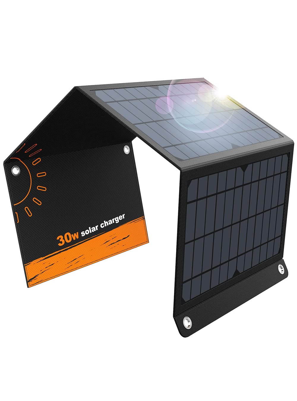 Solar Charger 30W Solar Panel QC3.0 USB and 1DC(18V1.66A) Ports Foldable Panel Has High Conversion Rate Portable Solar Phone Charger Compatible with USB Devices and DC Devices(Black)