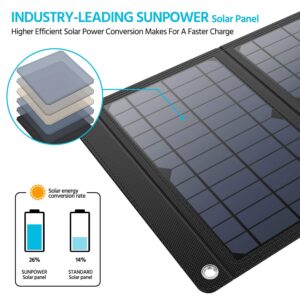 Solar Charger 30W Solar Panel QC3.0 USB and 1DC(18V1.66A) Ports Foldable Panel Has High Conversion Rate Portable Solar Phone Charger Compatible with USB Devices and DC Devices(Black)