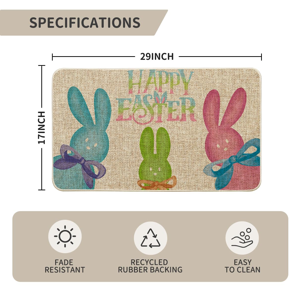 Artoid Mode Welcome Easter Rabbits Elegant Decorative Doormat, Seasonal Spring Easter Farmhouse Holiday Low-Profile Floor Mat Switch Mat for Indoor Outdoor 17 Inch x 29 Inch